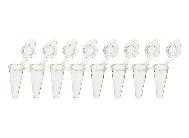 PCR Strip of 8, Low Profile 0.1ml, Flat Optically Clear