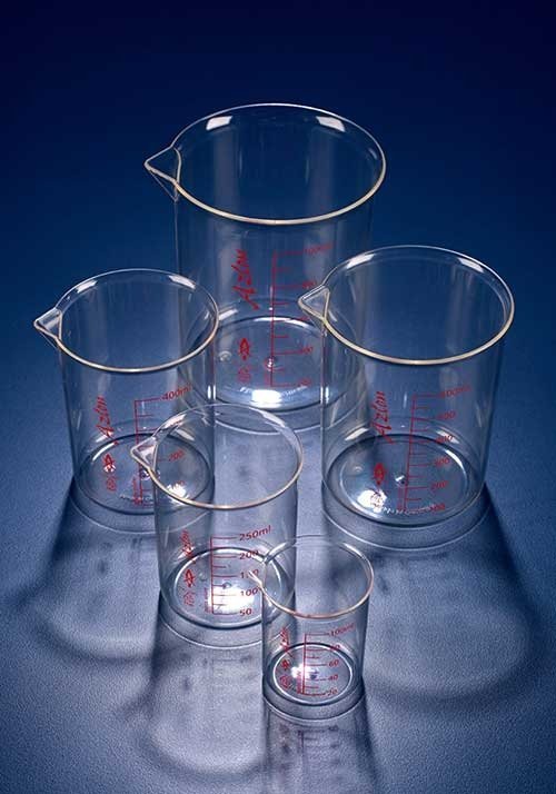 Beakers, low form, printed graduations, PMP (TPX)