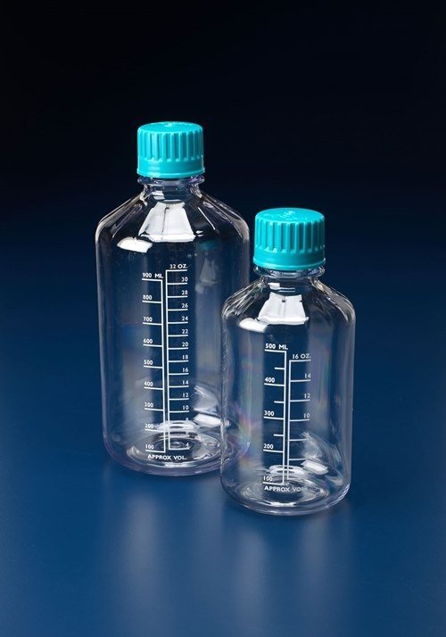 Bottles, Boston round, narrow neck, polycarbonate
