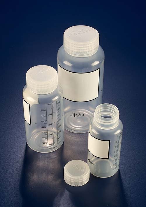 Bottles, graduated, write-on-panel, polypropylene