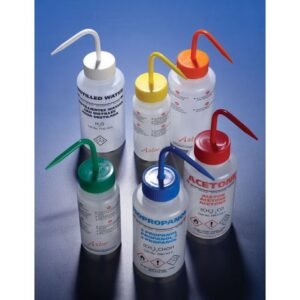 Bottles, wash, multi-lingual, non-venting, wide neck, LDPE