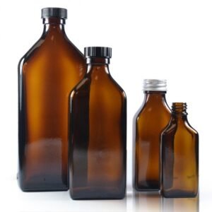 Medical Bottle, Flat with Screw Cap - Amber