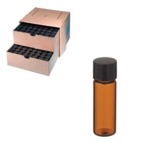 Sample Vials with Black Phenolic Cap/14B Rubber Liner in Lab File, Amber