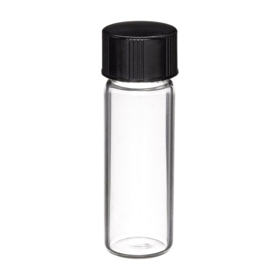 Sample Vials with Black Phenolic Cap/14B Rubber Liner in Lab File, Clear